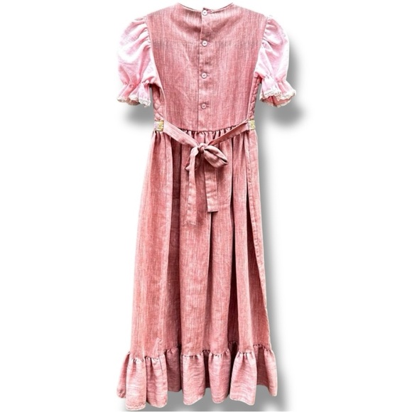 VTG 70s Cinderella Puff Sleeve Waist Tie Pink Long Maxi Dress Up Dress Sz 10 - Picture 9 of 9